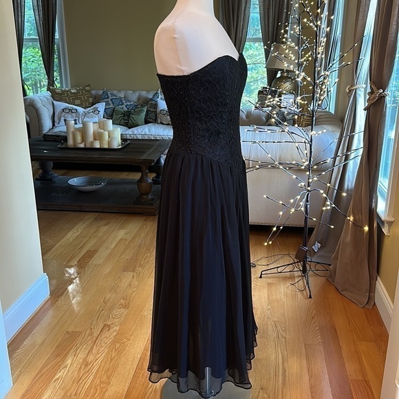 Vintage Lace Chiffon Black Strapless Dress Sz7-8 - Picture 4 of 13